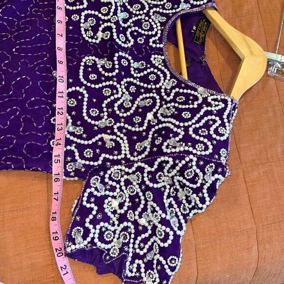 Vintage 1980s Purple Silk Beaded Sequin Cocktail Dress M - Picture 7 of 9